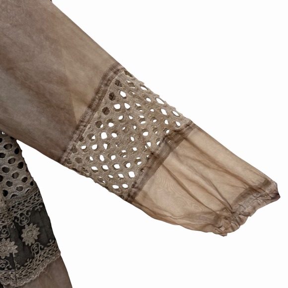 John Mark Boho Lace Crochet Tunic Top Mineral Wash Artsy Taupe Womens Large - Picture 3 of 9